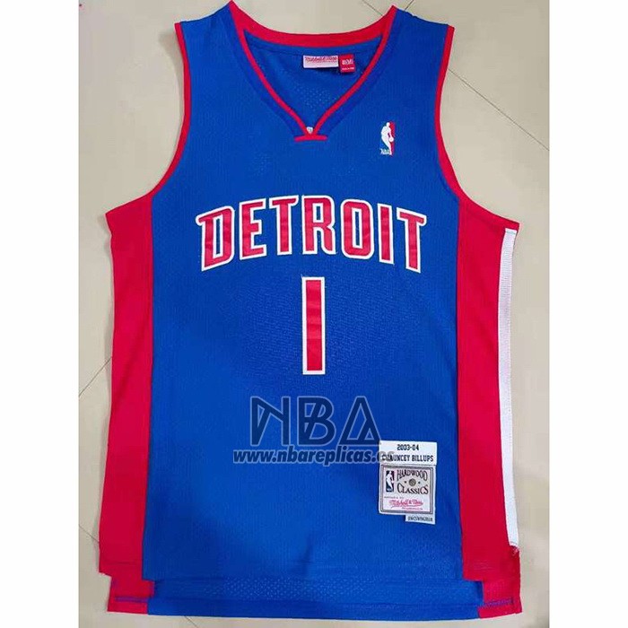 Camiseta Detroit Pistons Chauncey Billups NO 1 Mitchell & Ness 2003-04 Azul
